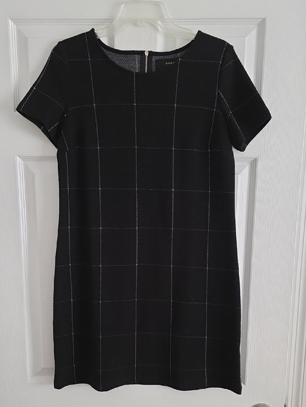 Reserved Black Windowpane Short Sleeve Shift Dress